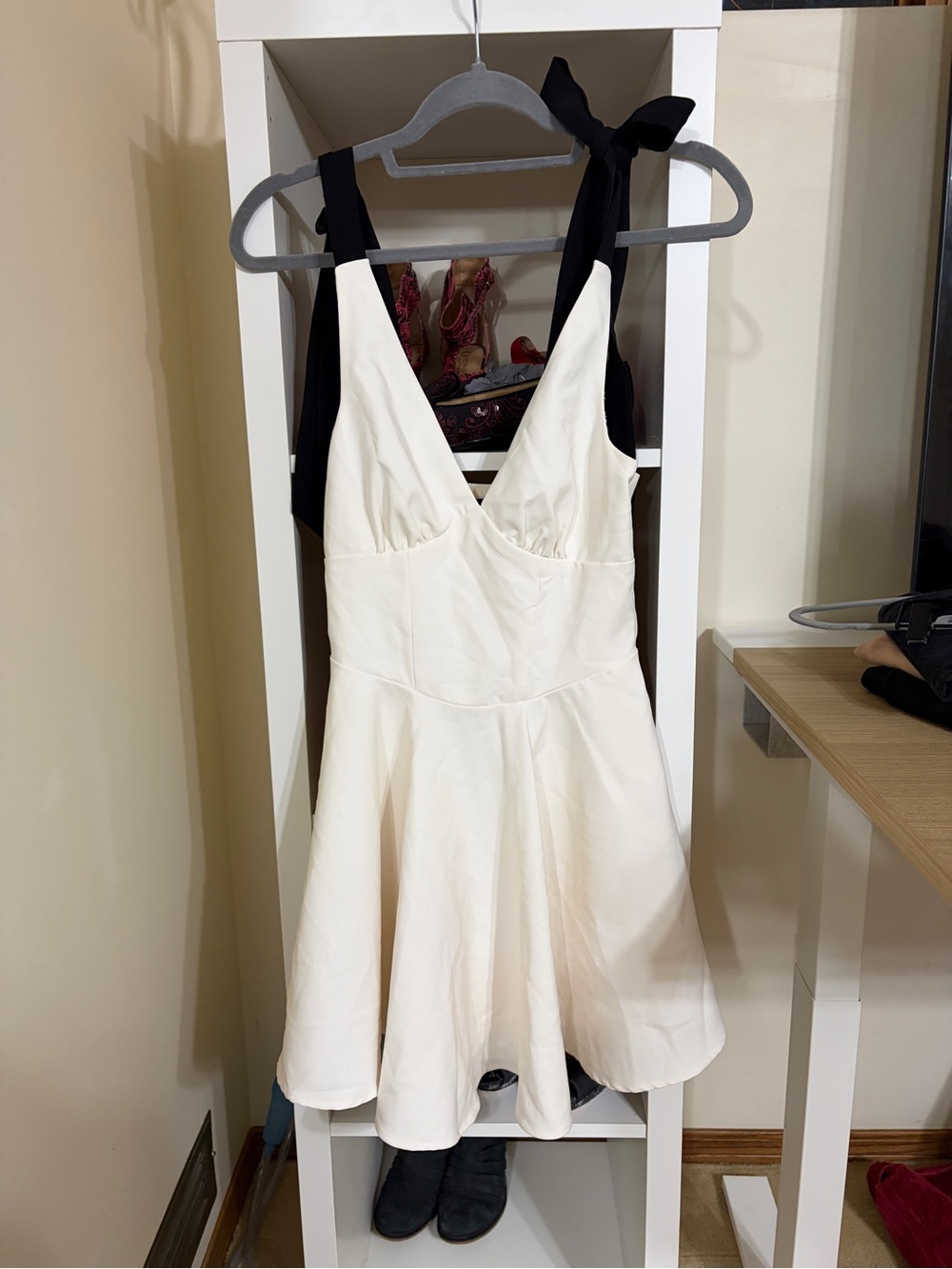 Dynamite Cream/ off white Mini Dress with Black Tie Straps